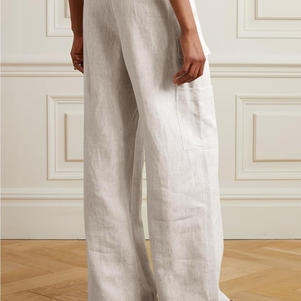 Amazon women off white/tan Wide Leg Linen beachy flowing Linen Blend Trouser 2xl